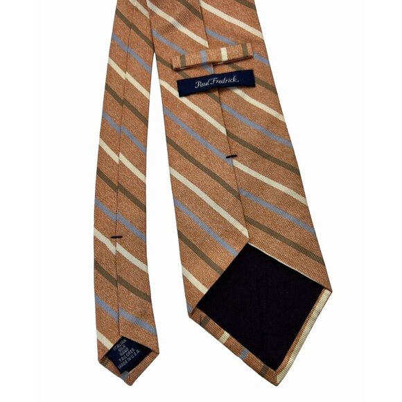 Paul Frederick 57” Repp Tie 100% Italian Silk Hand Tailored In USA Orange Brown - Picture 2 of 7
